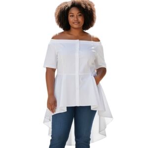 LANE BRYANT WHITE BUTTON DOWN OFF-THE-SHOULDER HI-LO SHIRT SZ.20 NWT.